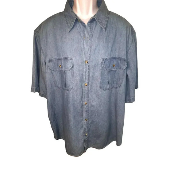 Premier International Vintage 2XL short sleeve denim button front cotton shirt ￼ - Picture 1 of 8